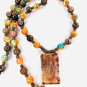 Art Necklace NWT | Jasper & Venetian Glass Statement Pendant | Handmade Designer